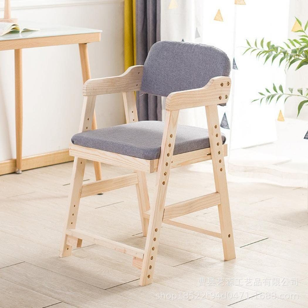 キッズチェア デスクチェア 子供用 ダイニングチェア ハイチェア 学習椅子 学習チェア 木製 組み立て式 クッション付き ZYACOFVE 高さ調節 食事 勉 グレー