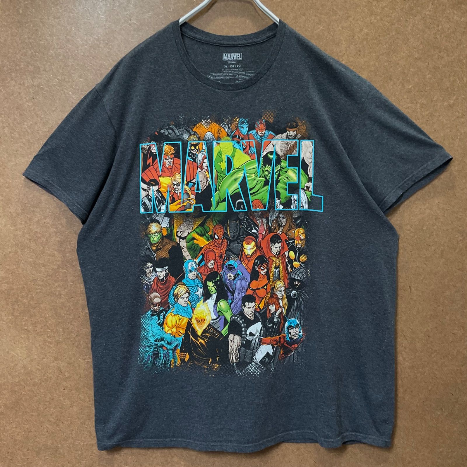 US古着 マーベルMARVEL キャラクタープリント アメコミ半袖tシャツ灰色