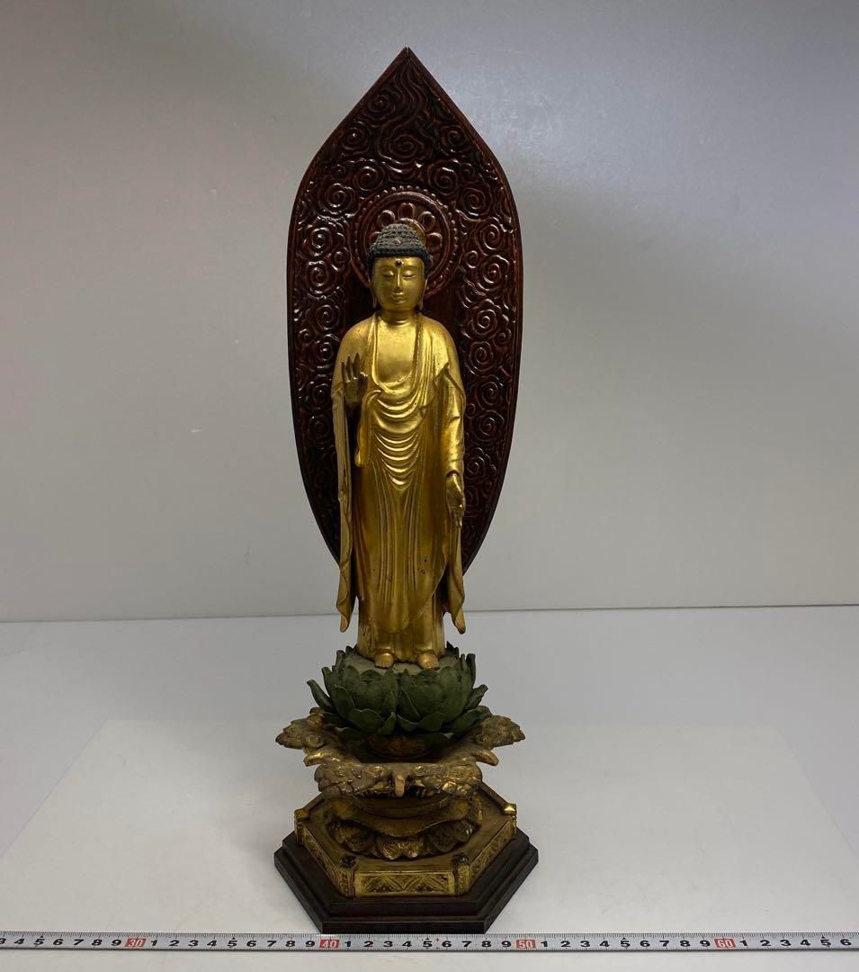 時代 木彫 阿弥陀仏 高さ約42.5㎝ 東さ6-0720