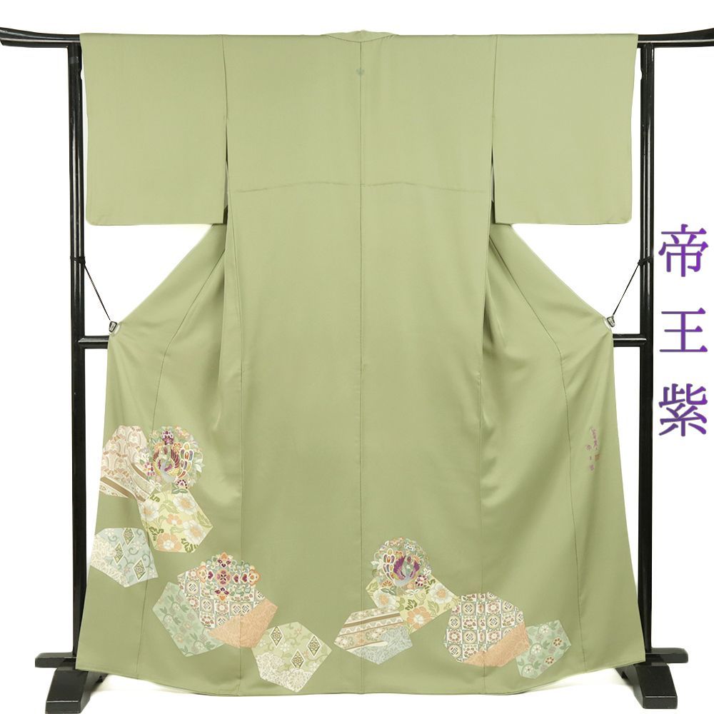 色留袖 身丈159cm 裄丈64cm M 袷 奥田勝将 落款 若松 枝梅