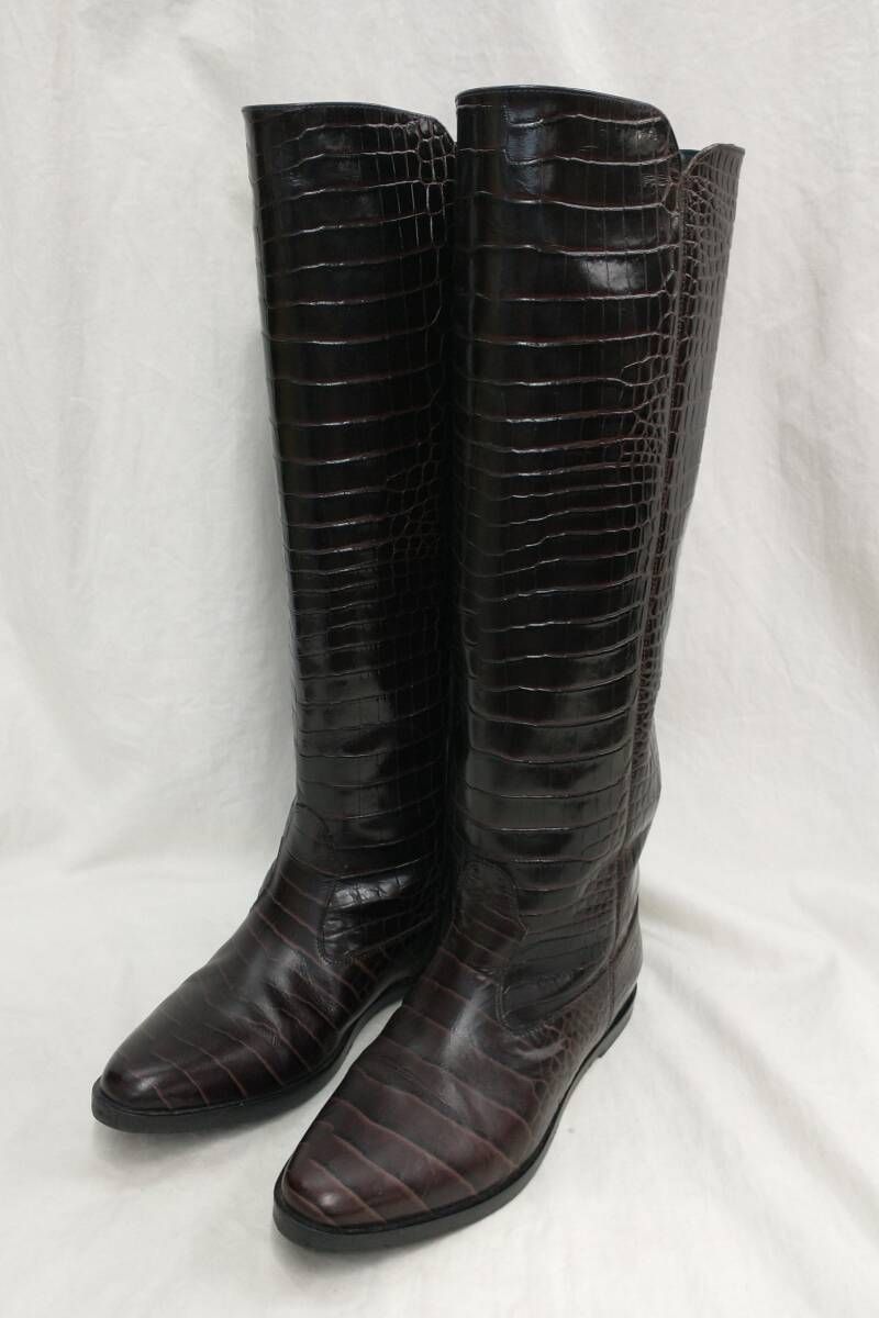 BRENTA クロコ型押し　ロングブーツ　未使用　37 ブレンタ BRENTA ロングブーツ クロコ型押し 37(24cm) 中古・古着通販】BRENTA