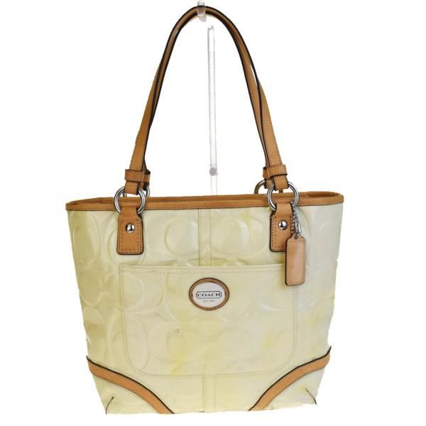 【中古】 コーチ COACH シグネチャー トートバッグ ショルダー ハンド ホワイト パテント レザー F22322 03H1630