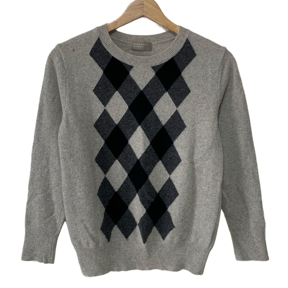 マーガレットハウエル 長袖セーター サイズ2 M レディース - ライトグレー×ダークグレー×黒 カシミヤ混|アーガイルチェック柄