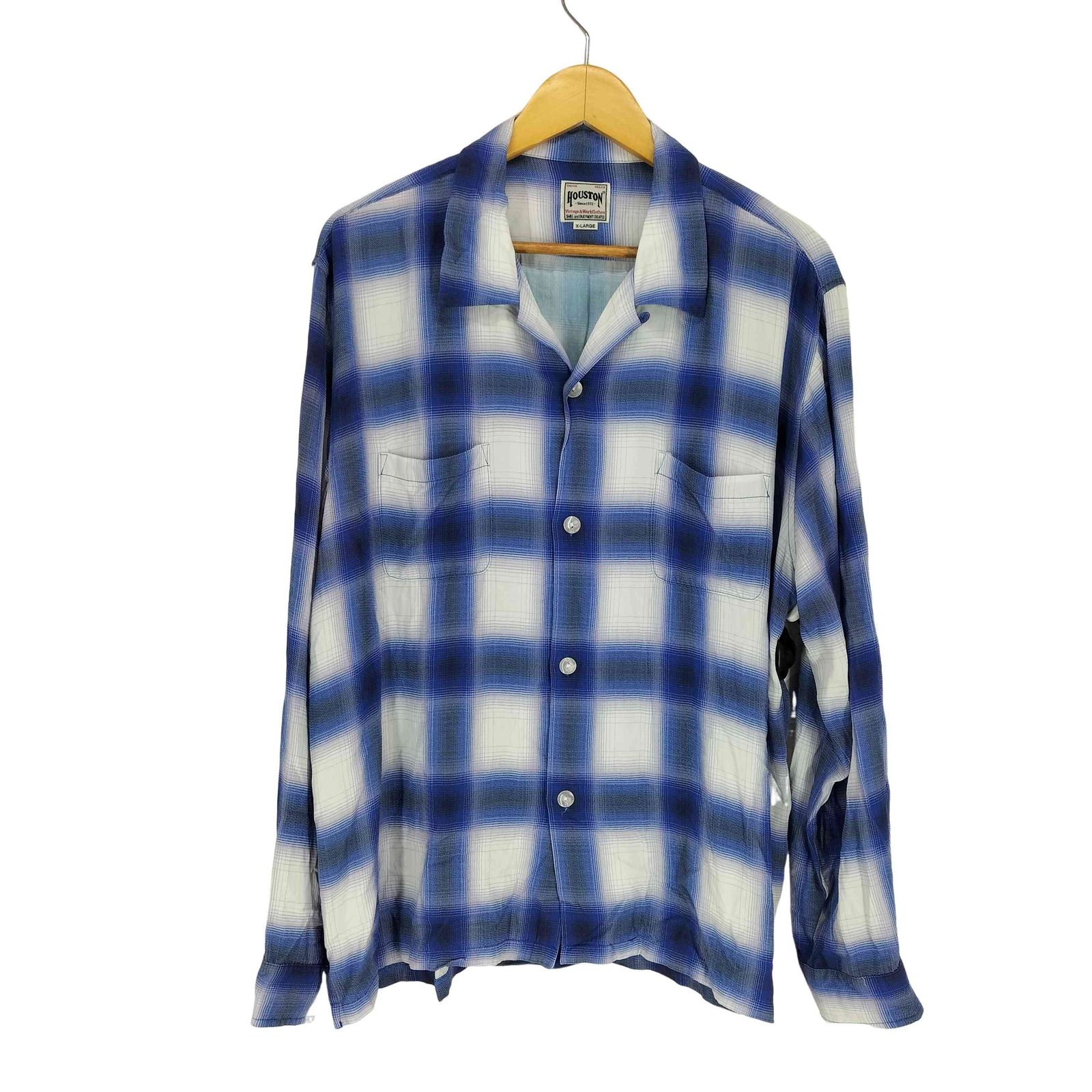 XL 美品 ヒューストン 長袖 開襟 レーヨン オンブレ チェック シャツ 紺黒 Amazon.co.jp: [ヒューストン] オンブレチェックシャツ レーヨン