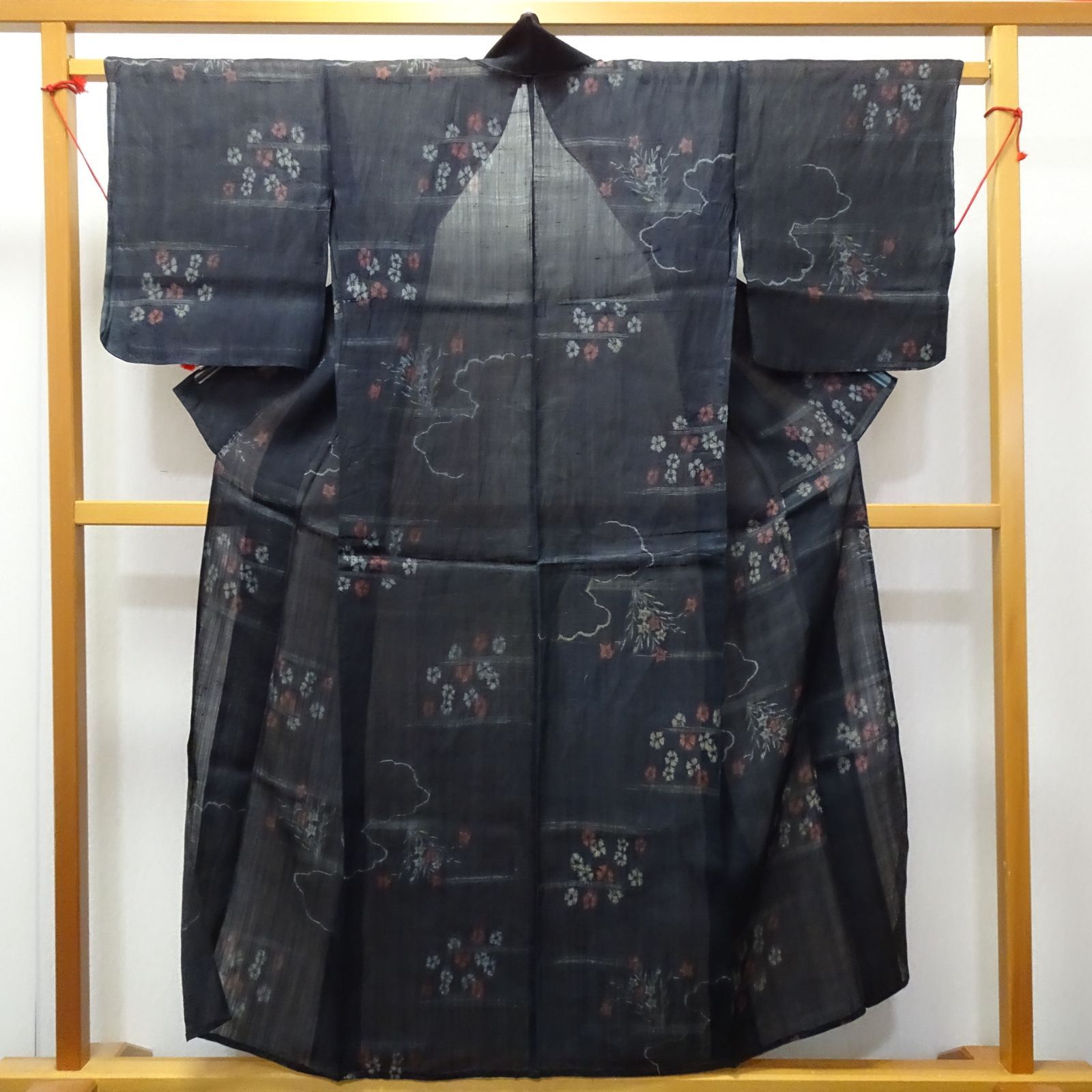 アンティーク 宮古上布 着物 赤入り 231895 y