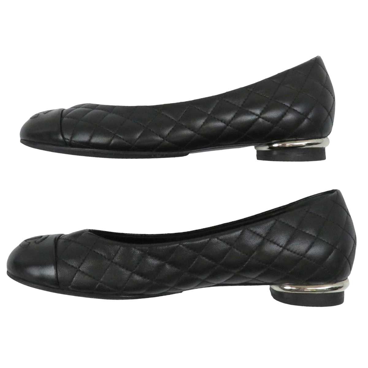 美品！CHANEL フラットシューズ　ココマーク　マトラッセ　ブラック　23.5 シャネル ココマーク マトラッセ バレエシューズ G30274