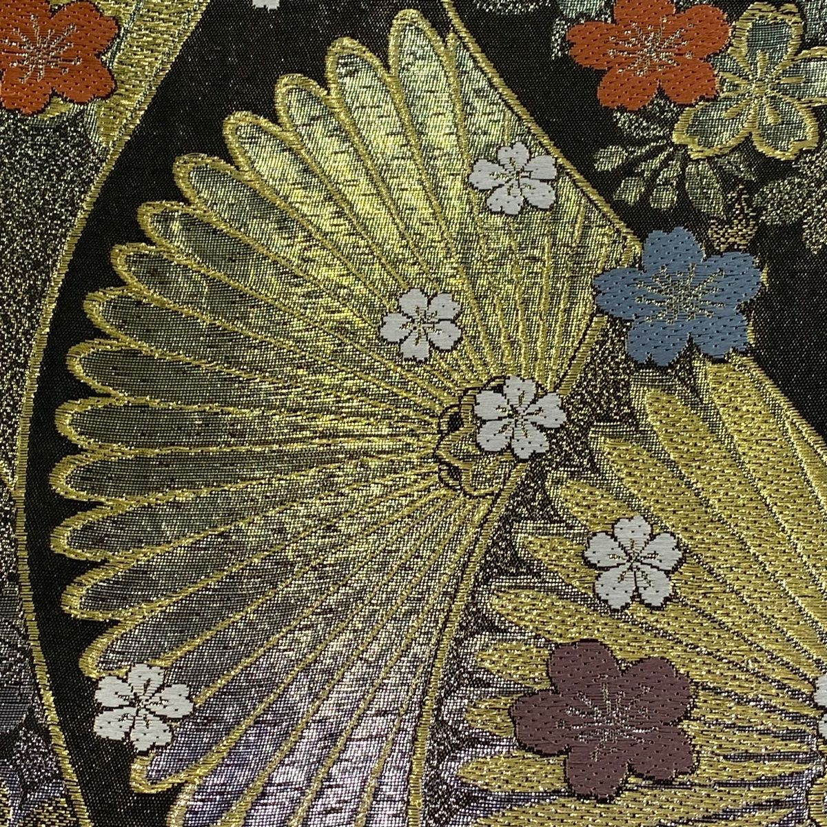 袋帯 秀品 振袖向き 桜 菊 唐織 金糸 墨色 六通 正絹
