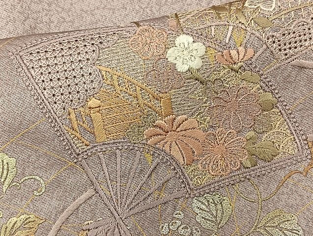 平和屋着物□訪問着 スワトウ刺繍 扇面花文 暈し染め 金銀彩