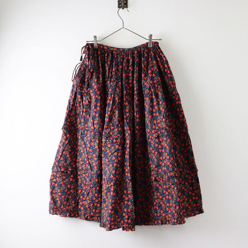 定価6.3万 ドゥロワー Drawer HORROR VACUI ホラーヴァキュイ 別注 WILLY SKIRT XS ネイビー フラワー スカート 2400014530667