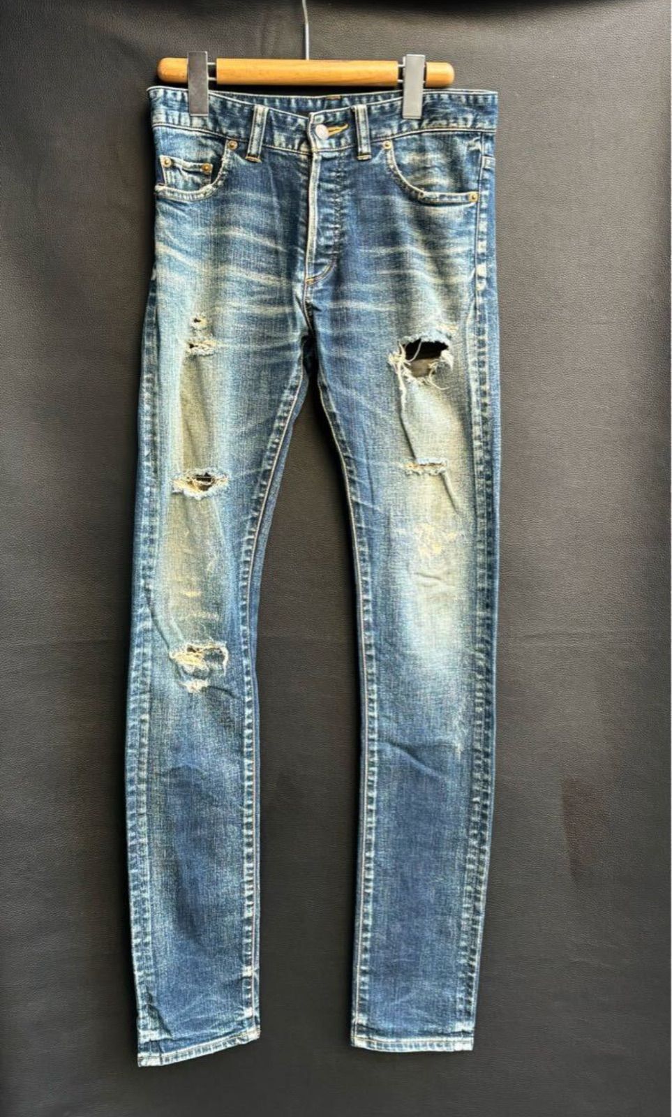 HL HEDDIE LOVU エイチエル エディ ルーヴ ダメージ加工 クラッシュ スキニー デニムパンツ ストレッチ ボタンフライ