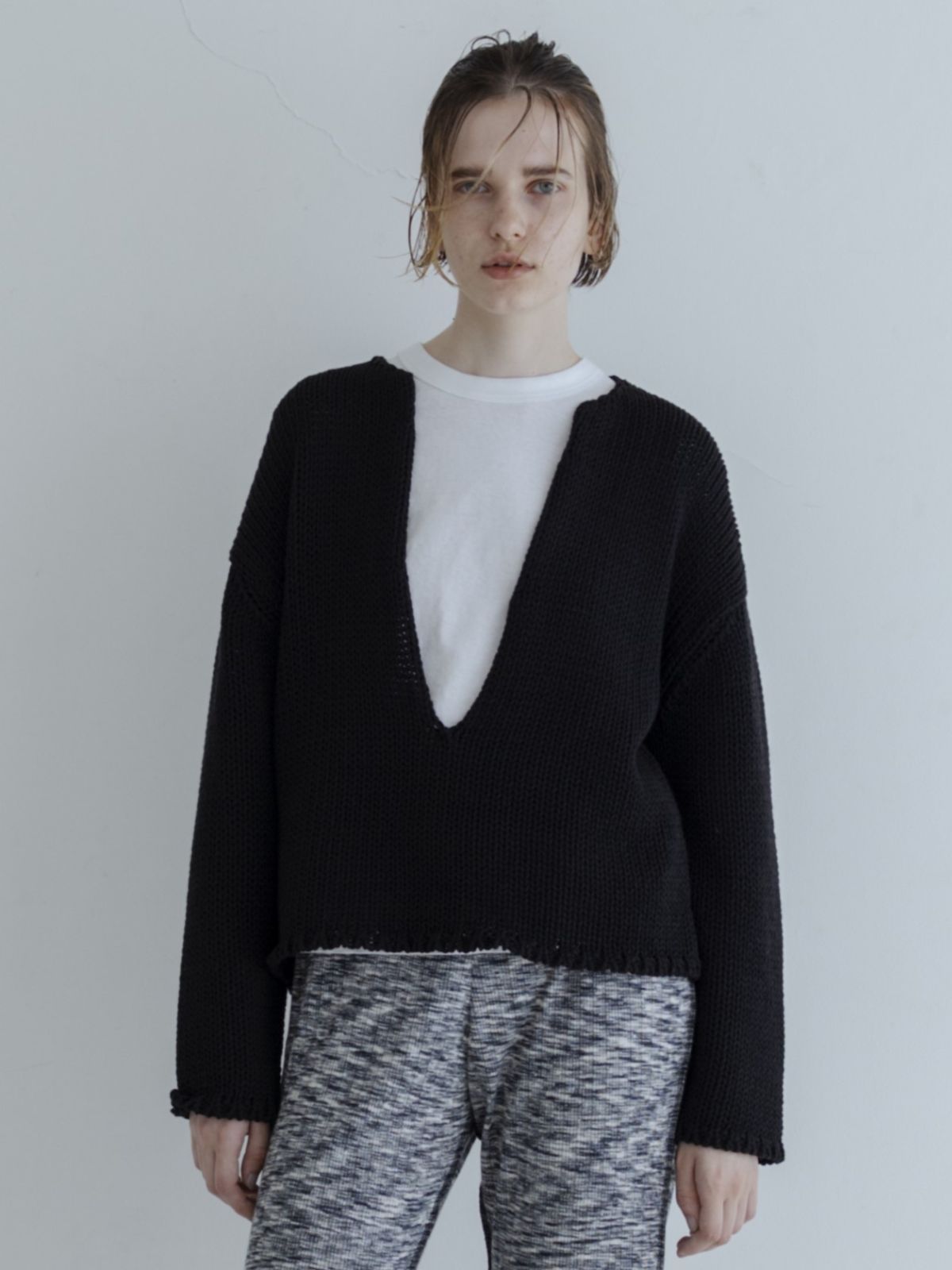 MEYAME メヤメ LONG SLIT KNIT BLACK ロングスリット ニット プル