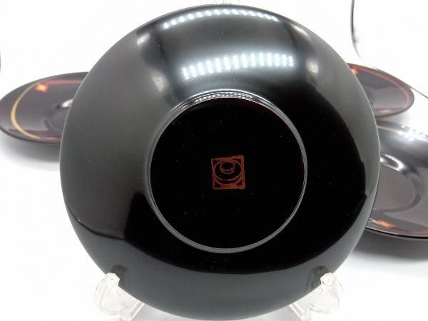 丸三漆器 秀衡塗 茶托5枚セット ヒシ ブラック 直径約12cm 箱