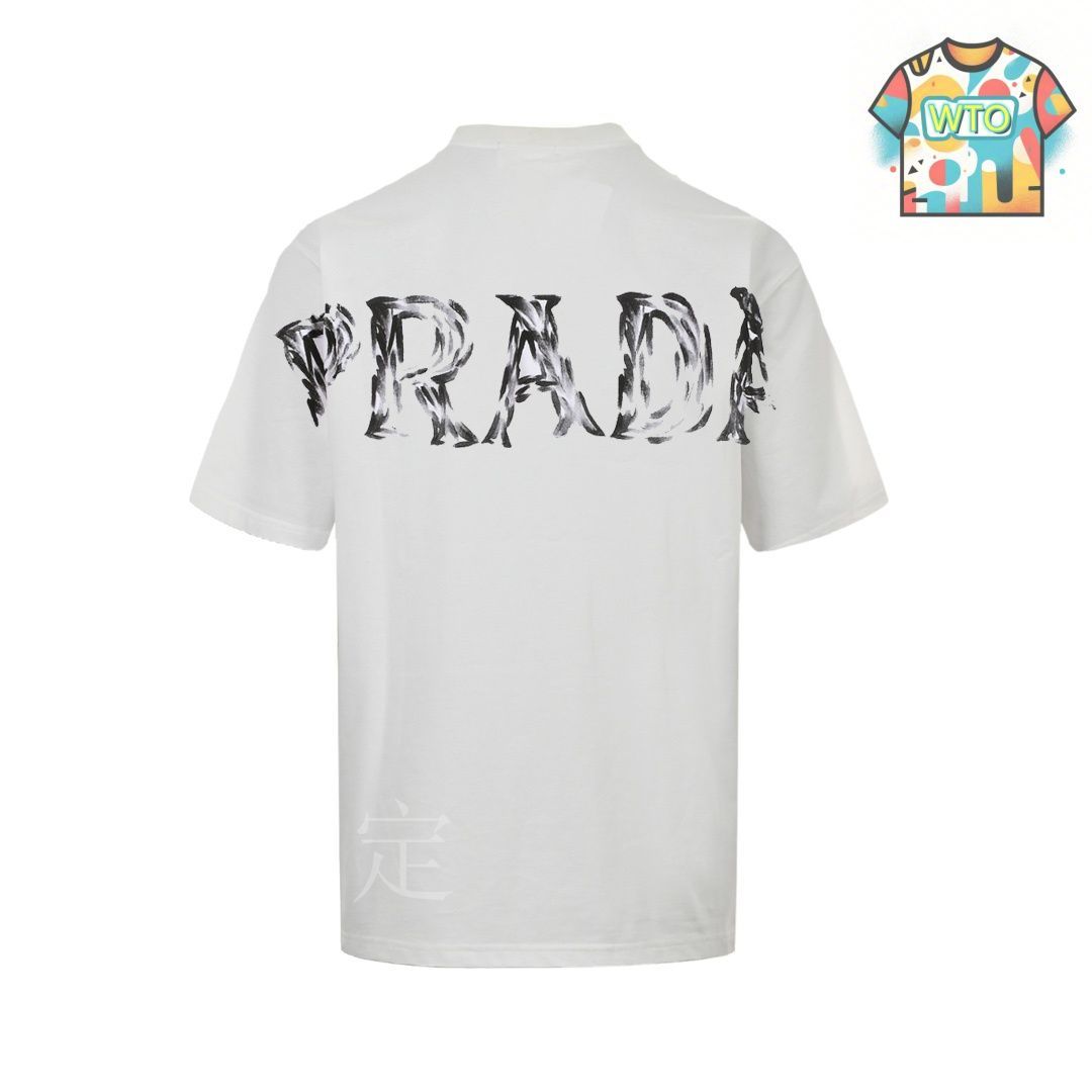 美品　PRADA 刺繍ロゴ Tシャツ クリーム 今日WTO】Prada プラダ 25ss ハンドペイントインクジェット T