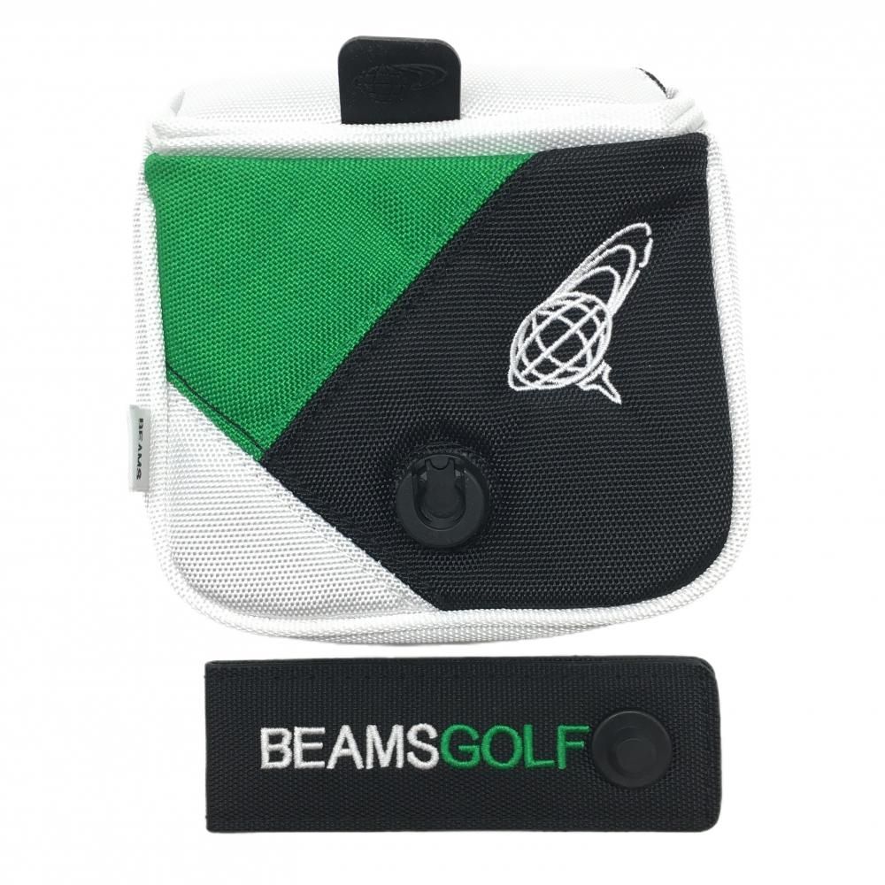 【超美品】ビームスゴルフ パターカバー 白×黒×グリーン マレット型 ヘッドカバーゴルフ BEAMS GOLF