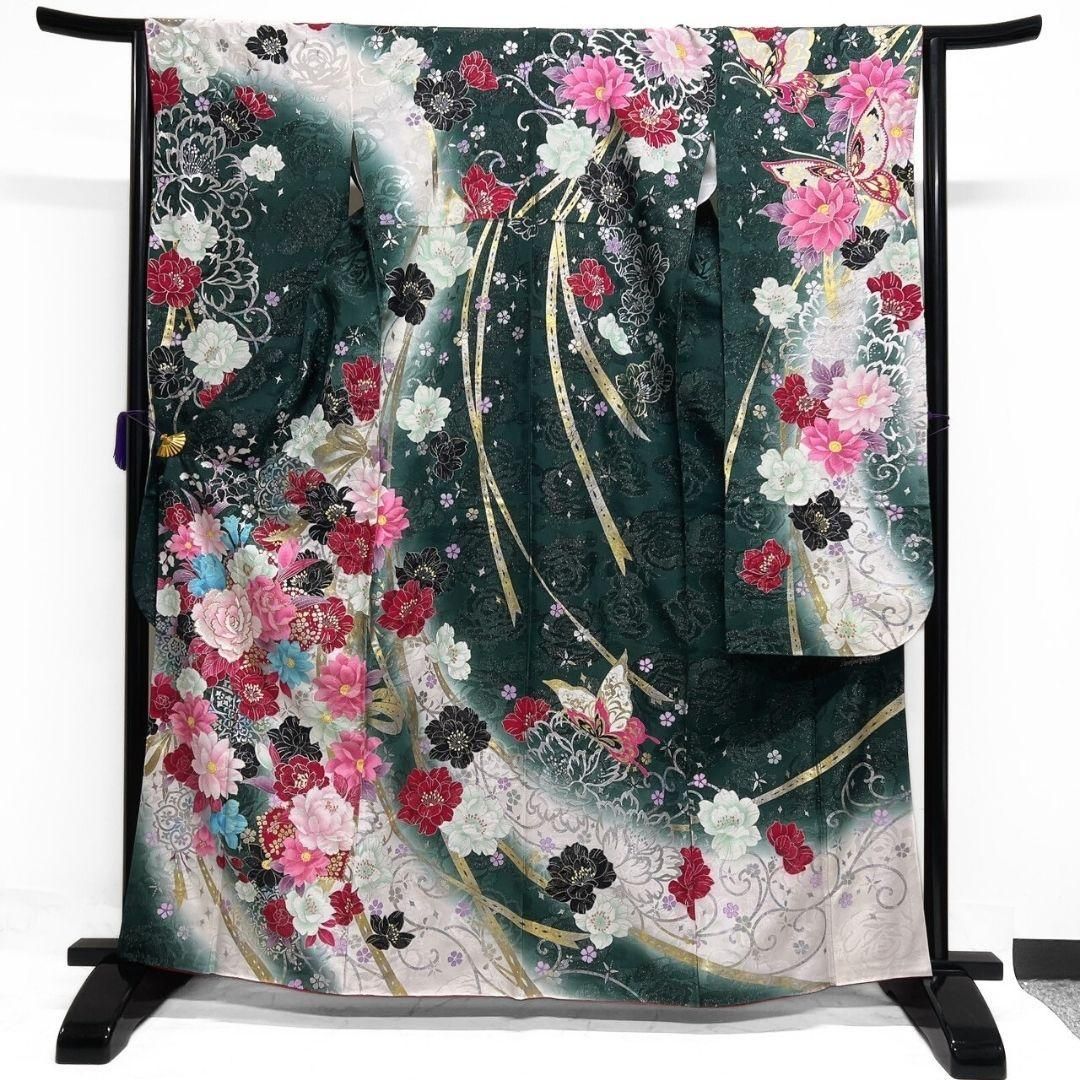 振袖 襦袢セット スワトウ刺繍 相良刺繍 刺繍 花模様 着物 052a p 振袖