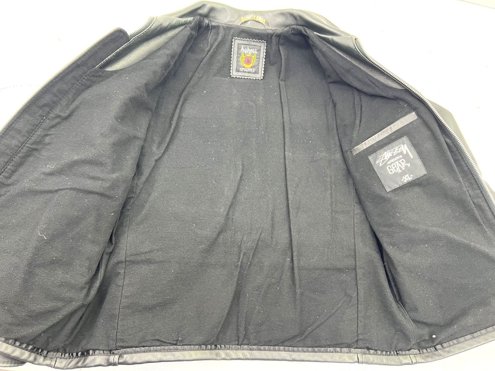 中古　stussy Schott コラボ レザー シングルライダースジャケット 中古 stussy Schott コラボ レザー シングルライダース