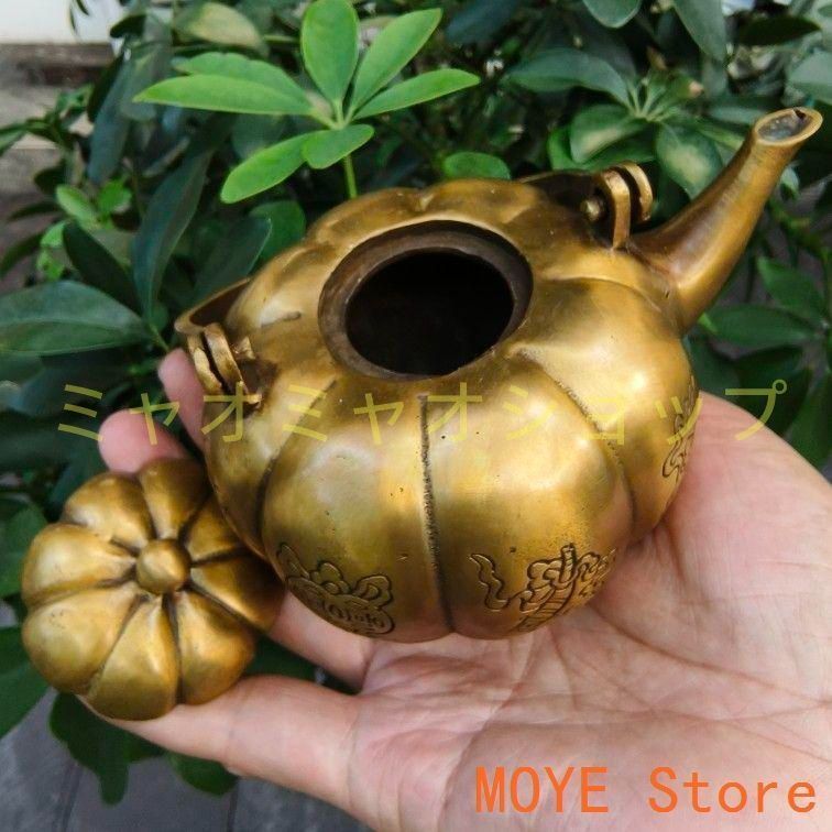 銅器 南瓜酒壺 茶壺 茶道具 茶道 工芸品 美術品 置物 提梁南瓜八宝茶壺 酒壺 茶道置物 煎茶道具 - メルカリ