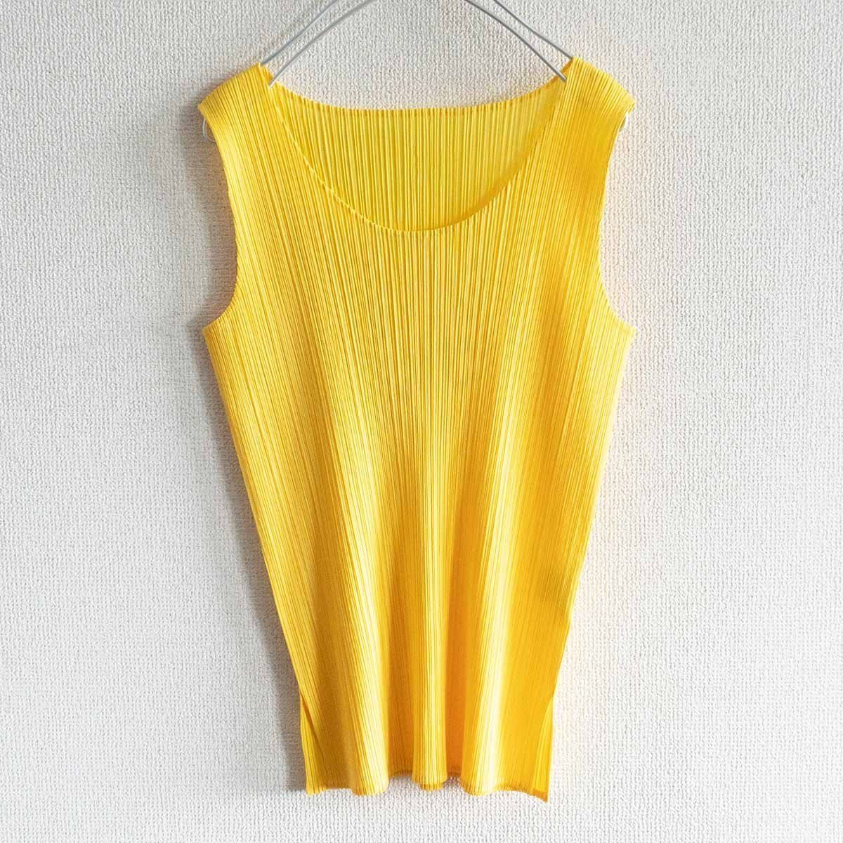極美品】 PLEATS PLEASE【ノースリーブ プリーツカットソー】イエロー 