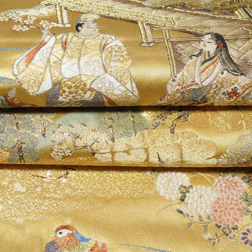 幅31cm細密織 鳳凰の図 華紋 袋帯 鳥 金糸 銀糸 正絹 六通 - 着物・浴衣