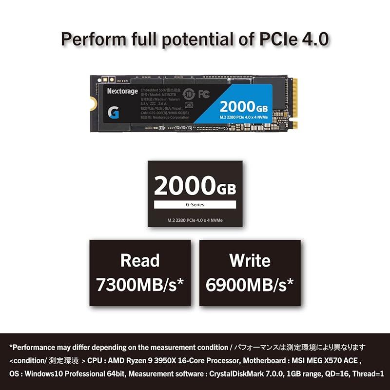 内蔵SSD Nextorage Gシリーズ SSD 2000GB M.2 2280 最大転送速度7300MB