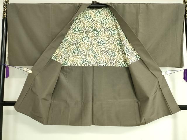 平和屋着物□極上 男性 お召 アンサンブル 長羽織 網代織 格子 江戸鼠色