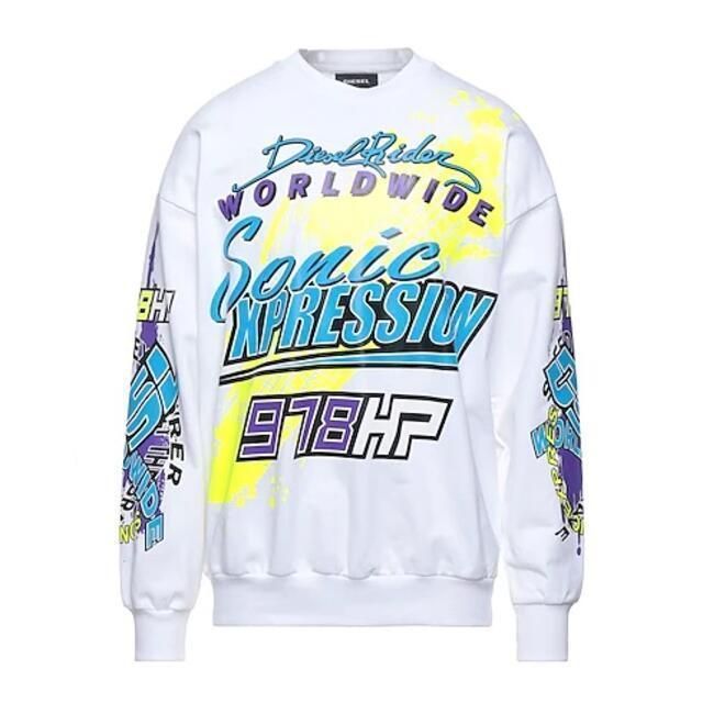 ディーゼルDIESEL スウェット M フリース ロゴ マルチカラー ホワイト  