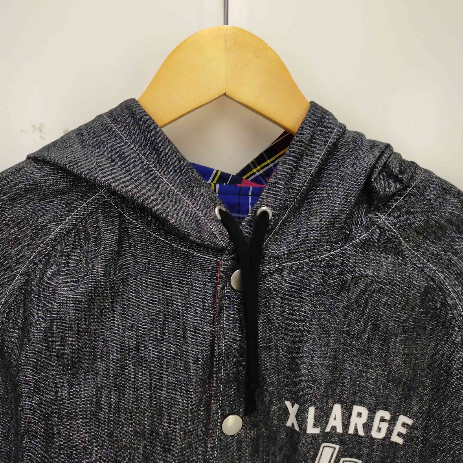エクストララージ XLARGE デニムチェックリバーシブルフードジャケット 