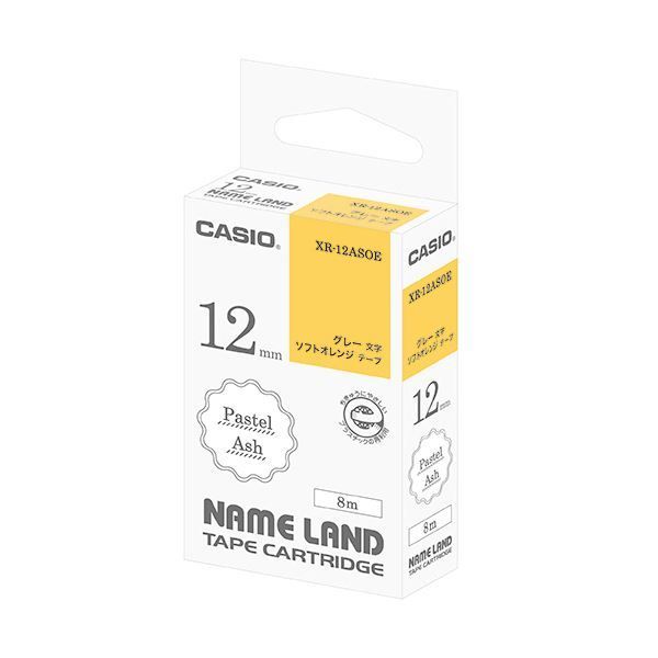 （まとめ）カシオ NAME LANDパステルアッシュテープ 12mm ソフトオレンジ/グレー文字 XR-12ASOE 1個