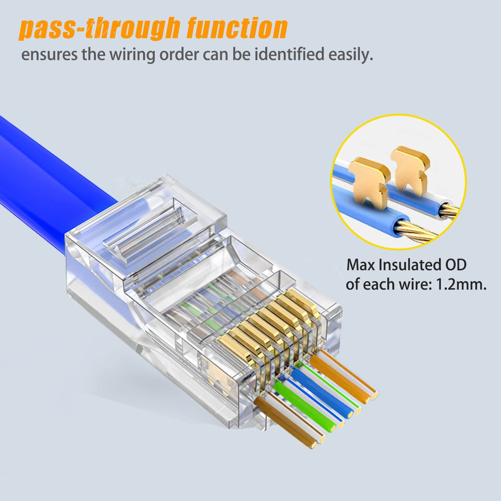 AOWIZ RJ45 Cat6 Cat6a コネクタ パススルー 23AWG 100個パック 