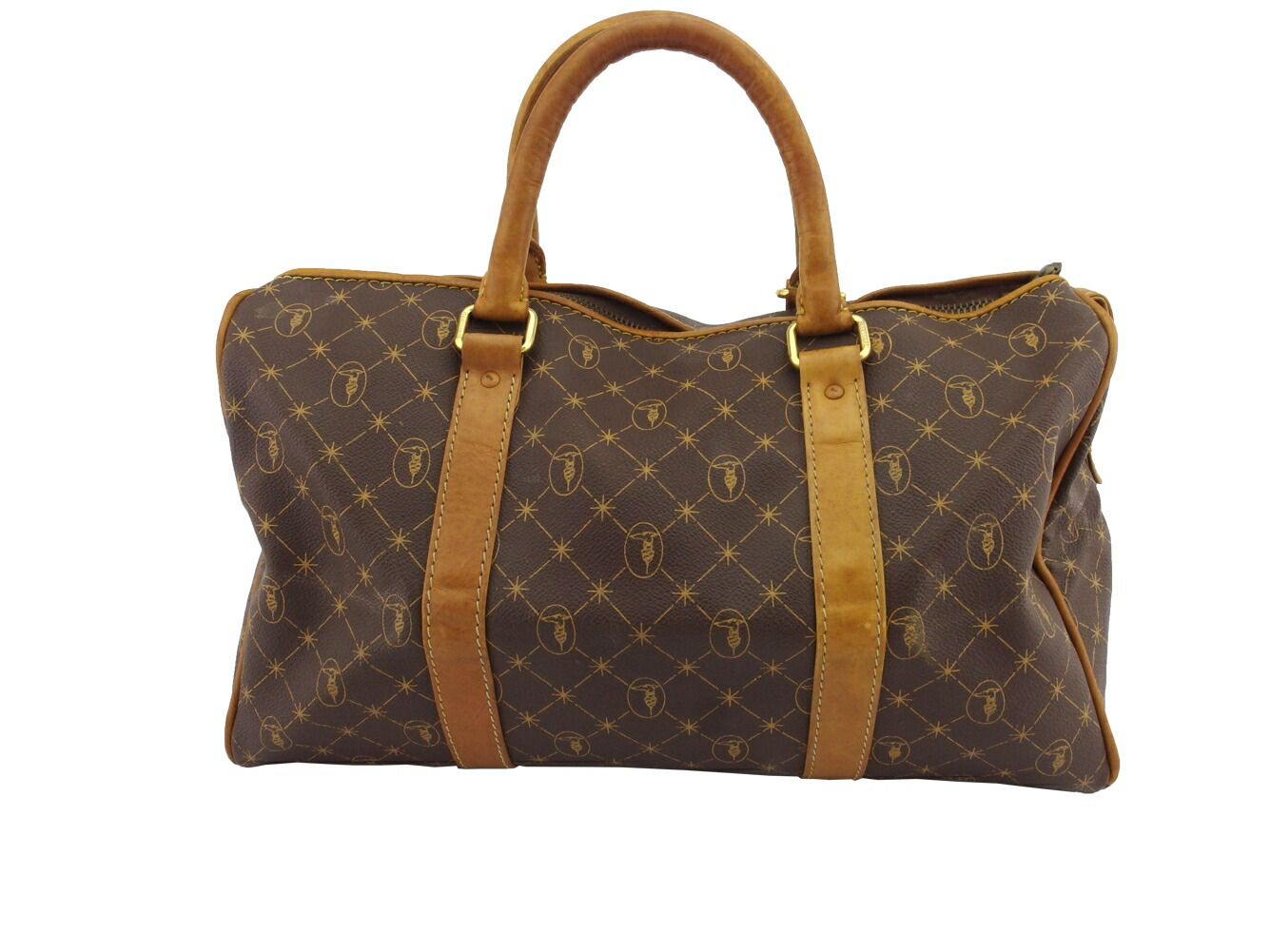 トラサルディ TRUSSARDI ボストンバッグ グレイハウンド柄 ブラウン