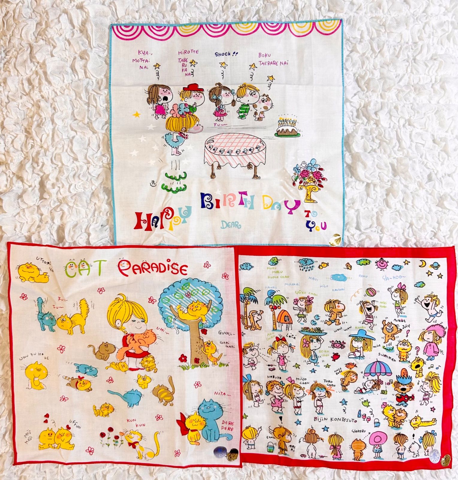 ファッション ハンカチ 水森亜土 未使用】 3枚セット メルカリ - 当時物 小物