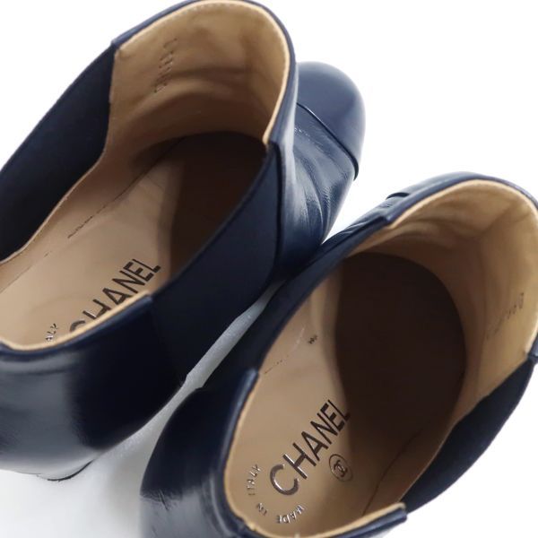 CHANEL ショートブーツ 36 サイドゴア レザー 紺 ネイビー 美品