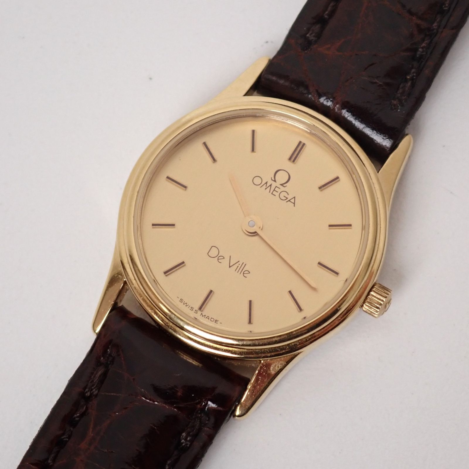 稼働品 なし OMEGA オメガ デヴィル GP|革 QZ 現状品 金メッキ レザーベルト ゴールド クォーツ 腕時計 レディース