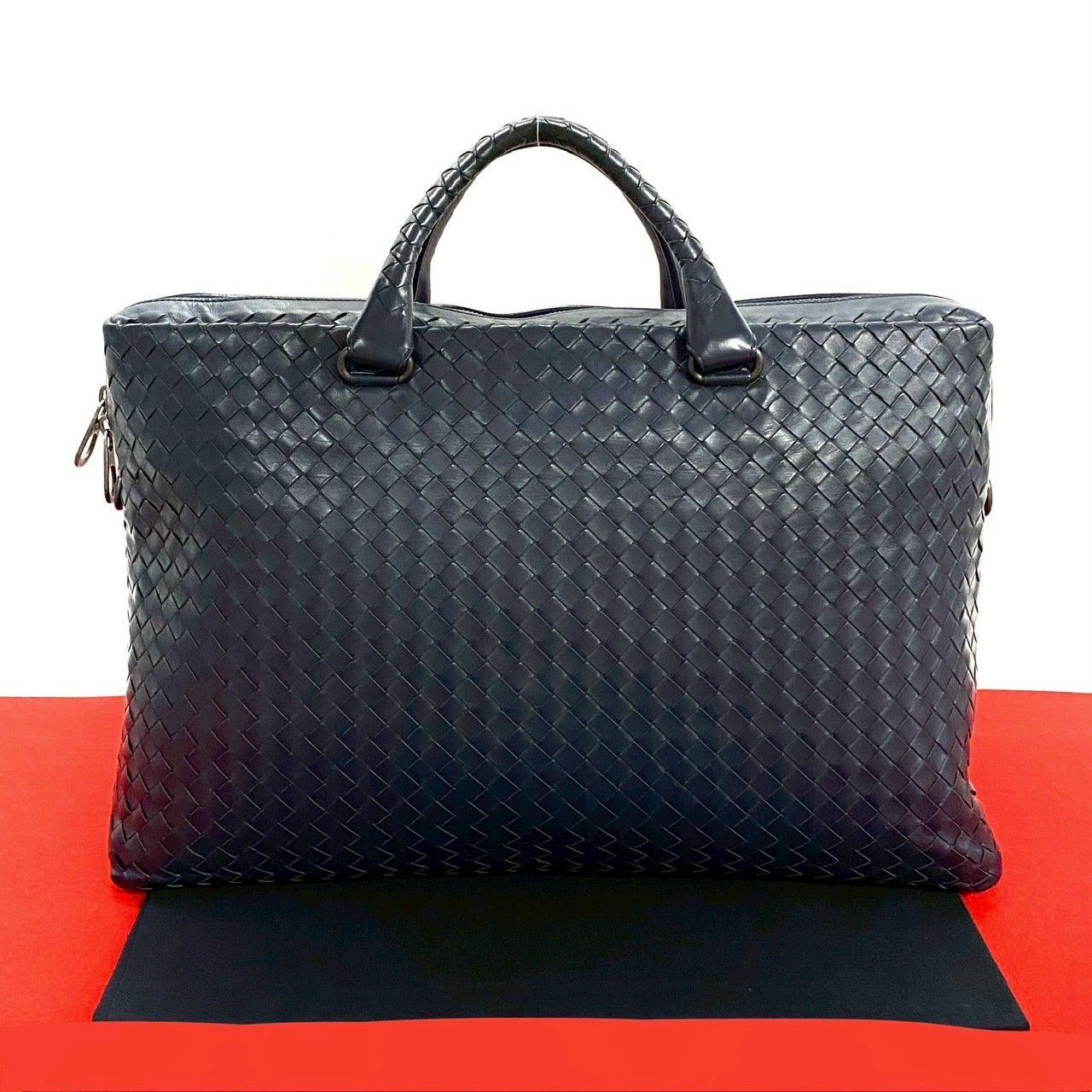 品 BOTTEGA VENETA ボッテガヴェネタ イントレチャート レザー 本革 ビジネスバッグ ハンドバック メンズ ネイビー 66934