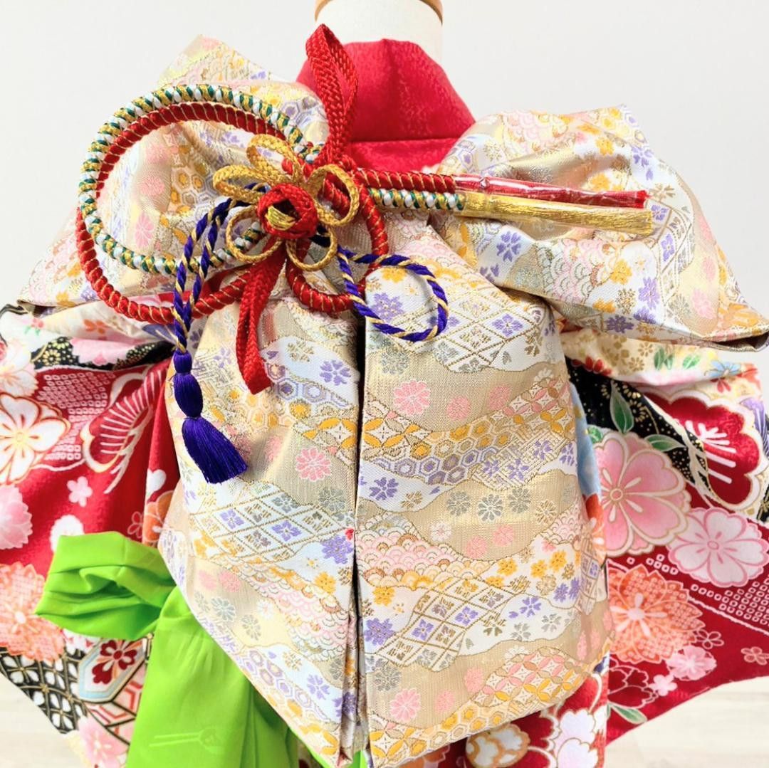 七五三 女の子 7歳 四つ身 着物 帯 筥迫 フルセット 古典 赤 BY10-3