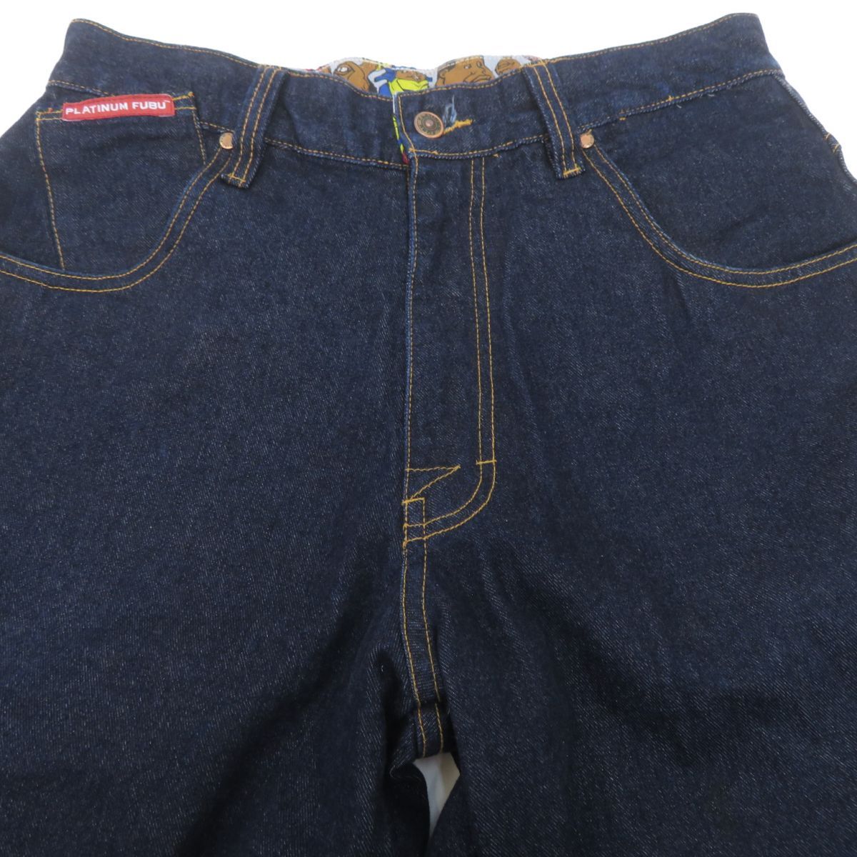 (古着) PLATINUM FUBU デニム ハーフパンツ W34 PLATINUM FUBU プラチナムフブ シャイニーデニムショーツ ハーフ