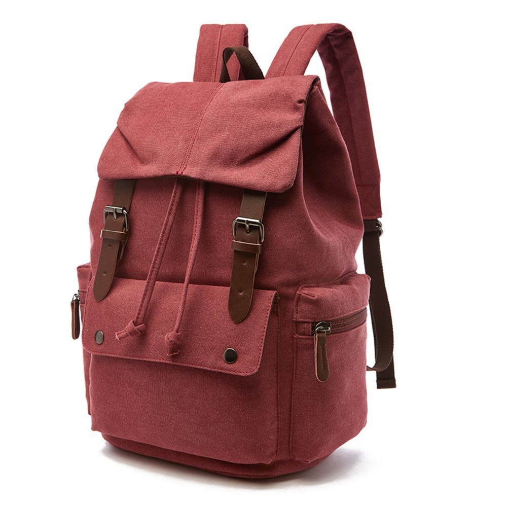 レッド  リュック 大容量 kbag24 リュック メンズ おしゃれ キャンバス リュックサック バックパック デイパック 通学 通勤 大容量 A4 PC キャンバスバッグ 帆布 丈夫 おしゃれ シンプル カジュ