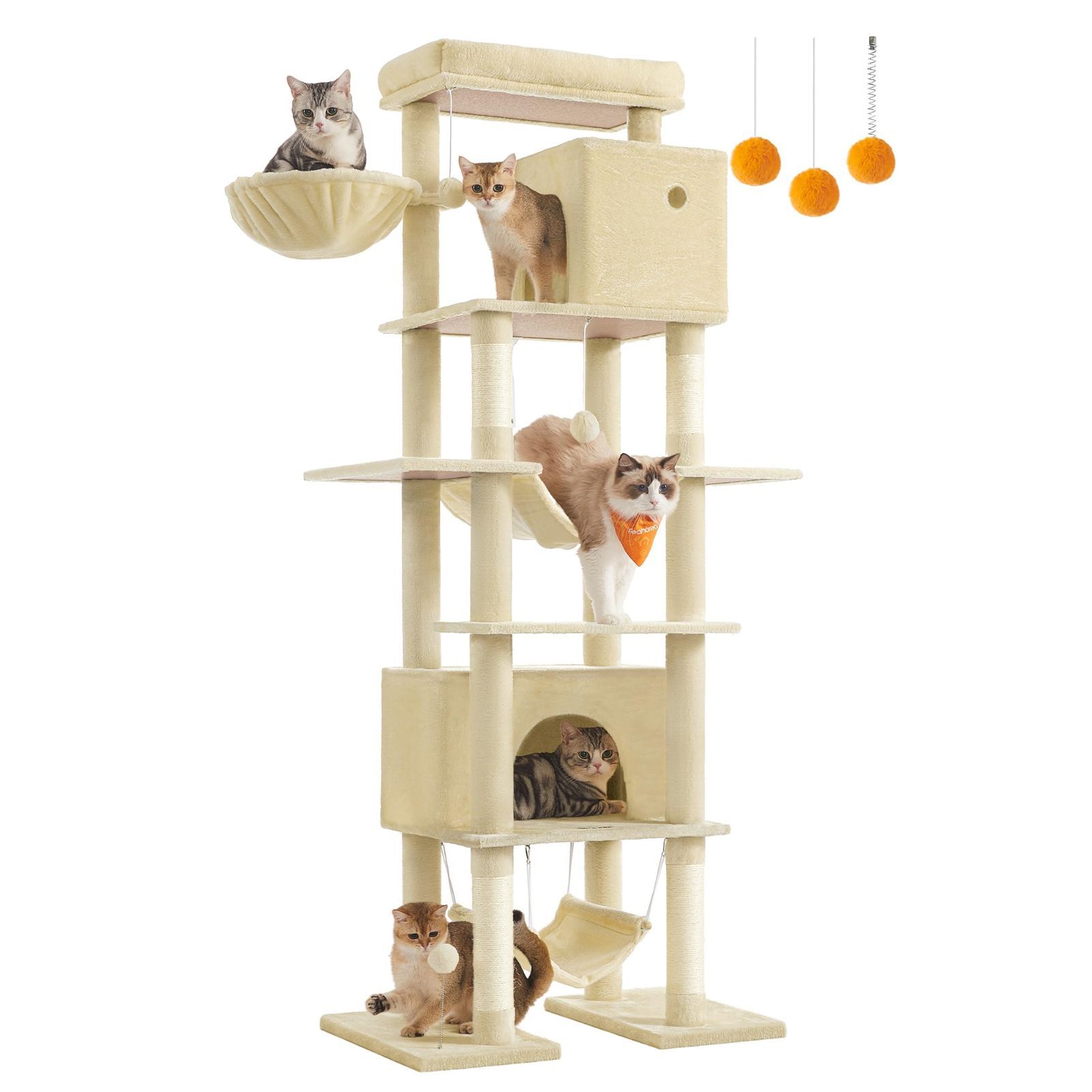 在庫処分 FEANDREA キャットタワー ねこタワー 大型猫用 多頭飼い 人気 据え置き 省スペース 登りやすい天然麻紐 爪とぎ 運動不足解消 高さ201CM 転倒防止用の帯が付き 組立簡単 使用の容易さ ベージュPCT195Y01