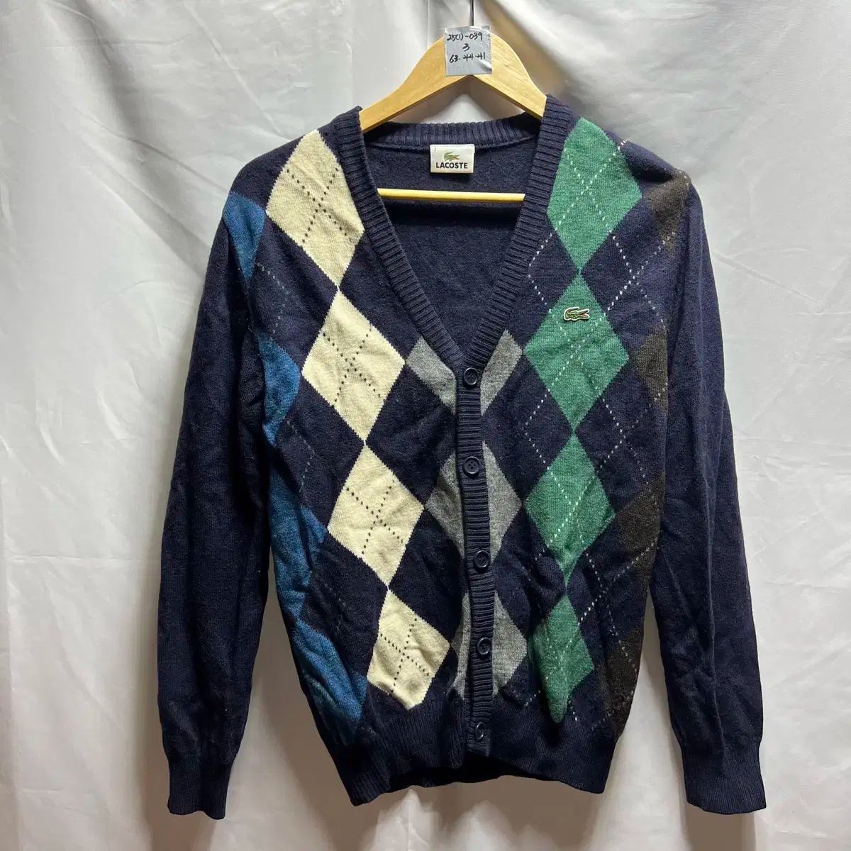 【雷市場（ポンジャン）商品韓国直送】 純正品/ 95 LACOSTE(ラコステ) チェック柄 ネイビー カーディガン