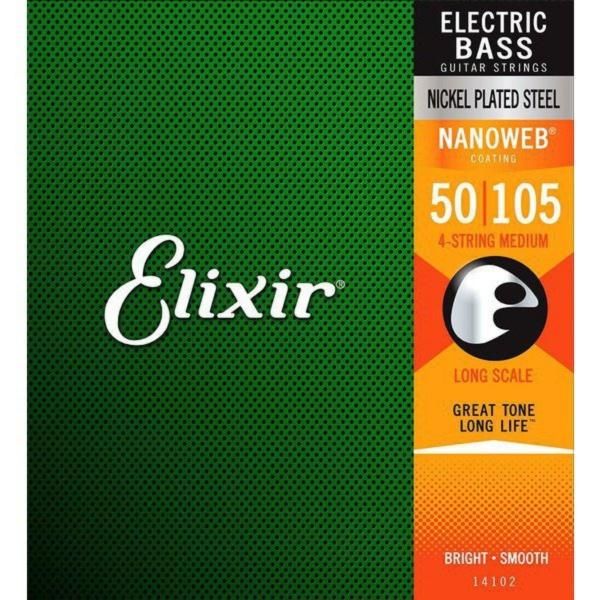 エレキベース弦 Elixir ベース弦 14102 NANOWEB 4弦 LONG SCALE 50-105 NICKEL PLATED