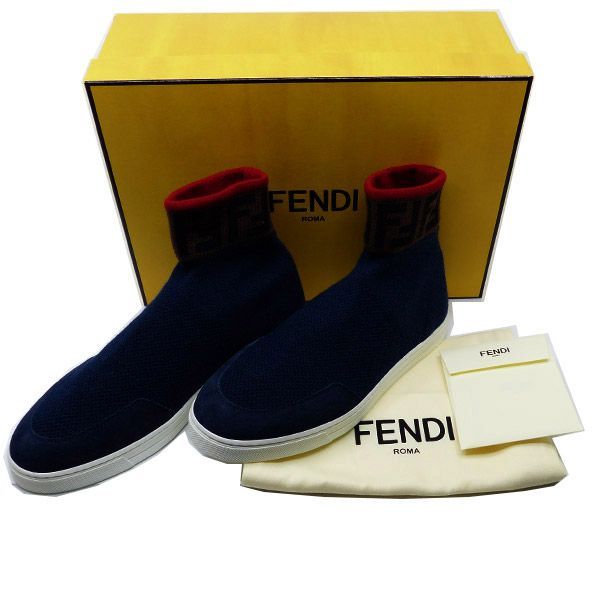 【新品】FENDI　ハイカット　ロゴ　スニーカー　ネイビー　7