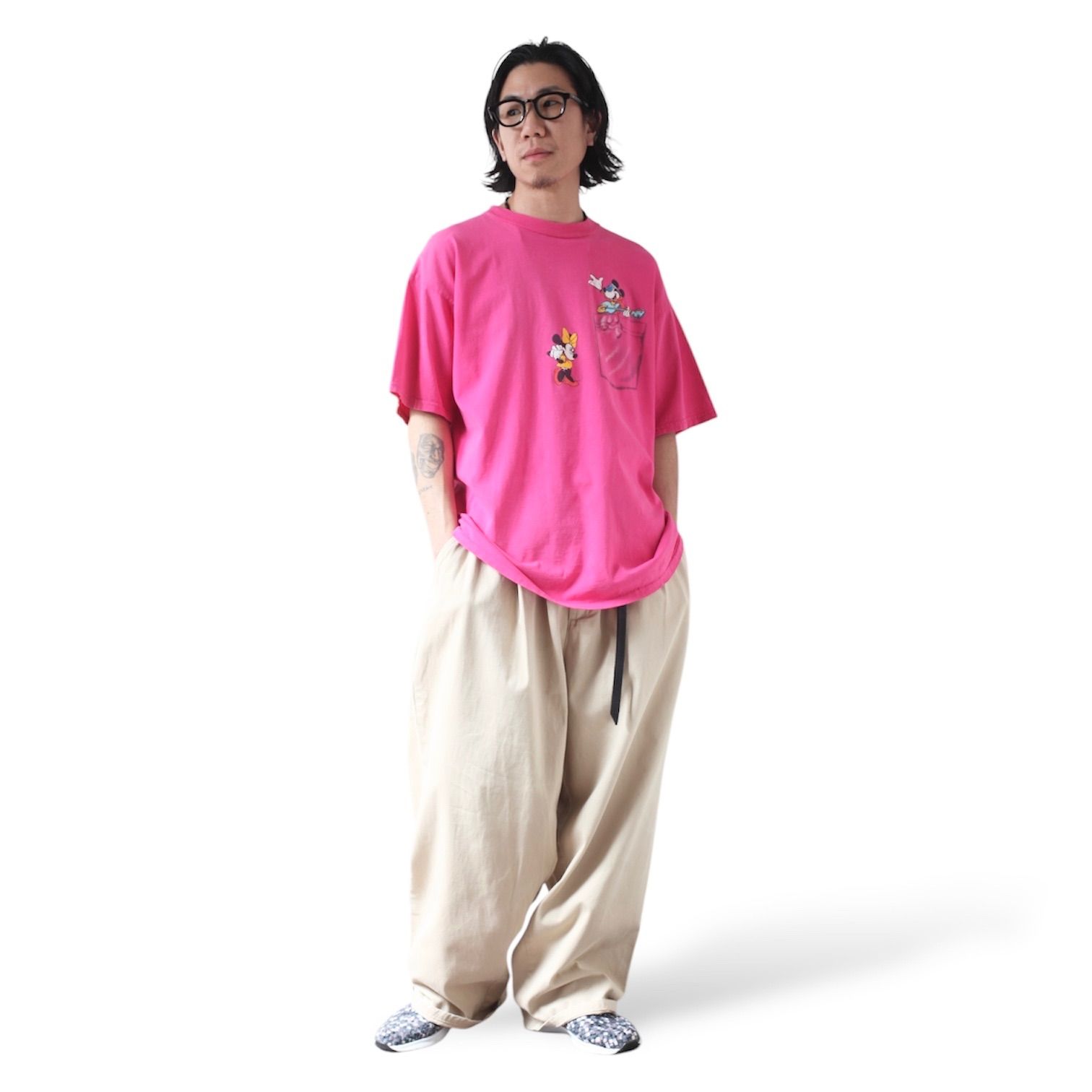 古着 90s ディズニー ミッキー ミニー Tシャツ ピンク XL 当時物 