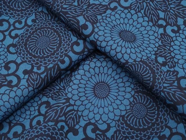 平和屋着物●上質な小紋 紬地 本藍 型染め 草花文 正絹 ♥ CAAY9422th