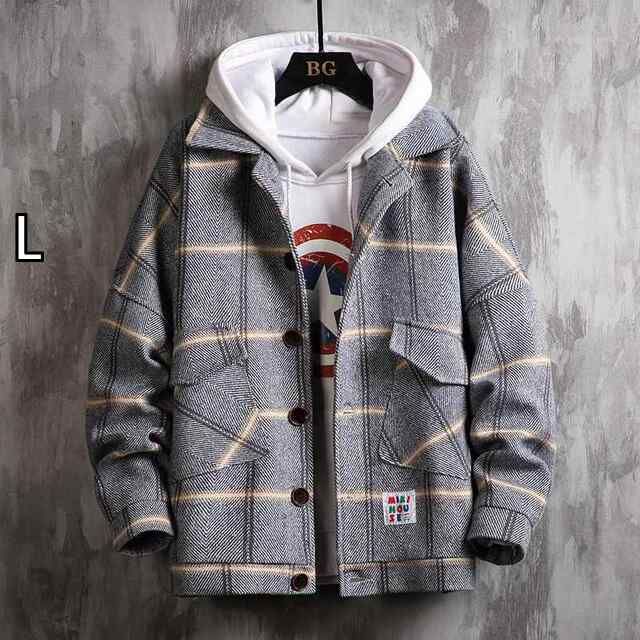 L 秋冬 コーデ メンズ 服 シンプル ファッション オシャレ 大人 かっこいい 大きいサイズ ストリート 紳士服 チェック柄 ウール ジャケット 綿 厚手 コート ゆったり