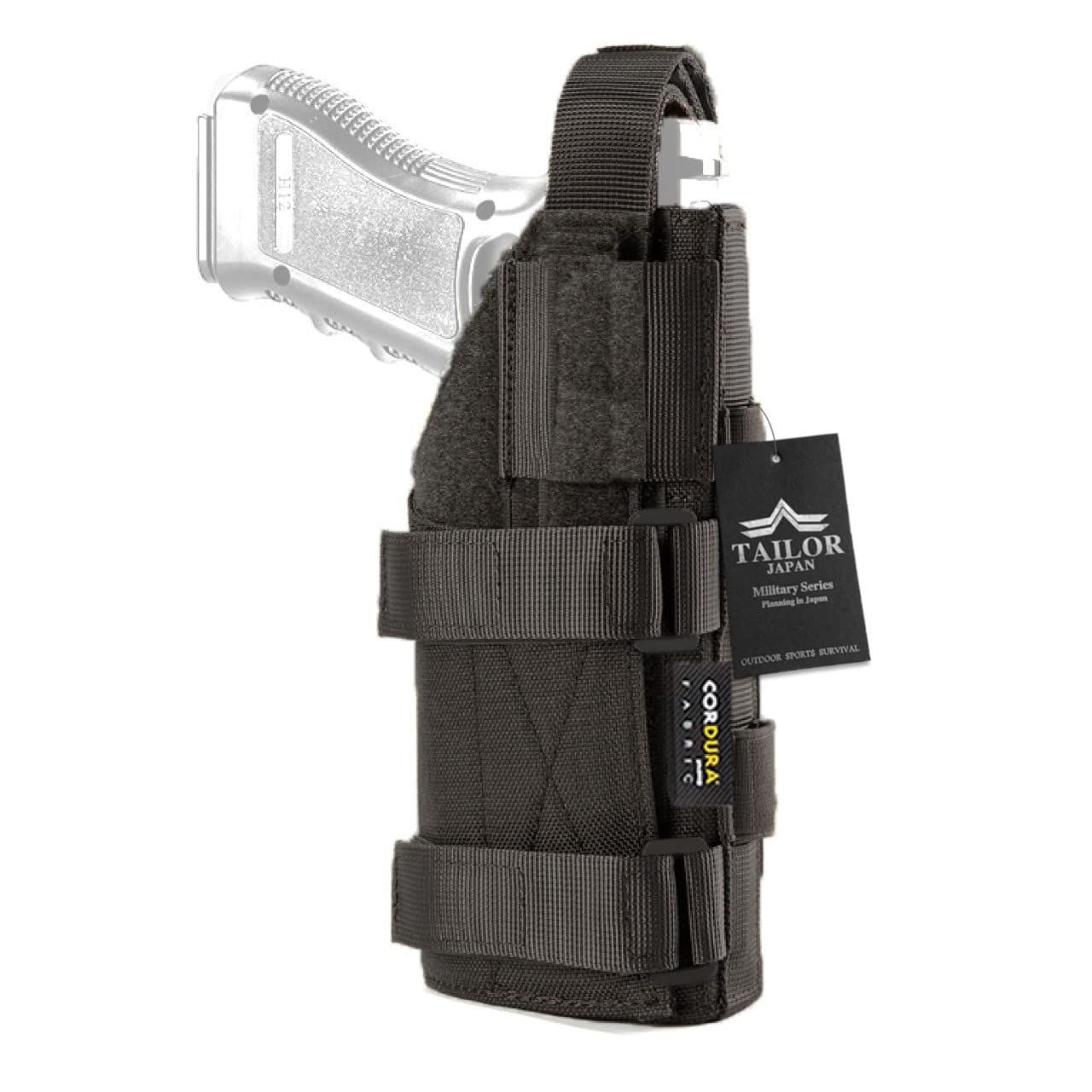 ブラック 【TAILOR JAPAN】 ハンドガンホルスター サバゲーホルスター ホルスター ハンドガン 右利き用 コーデュラ CORDURA ナイロン モール対応 サバゲー グロック M92 多種の形状に対応 黒 (ブラック)