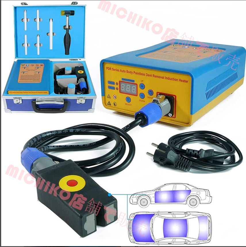 自動車デントプーラーキット - へこみ除去ツール ペイントレスデント修理キット 誘導ヒーターマシン ホットボックス 1380W 最大 車用へこみ除去修復ツール 大小のへこみ 雹によるへこみ除去
