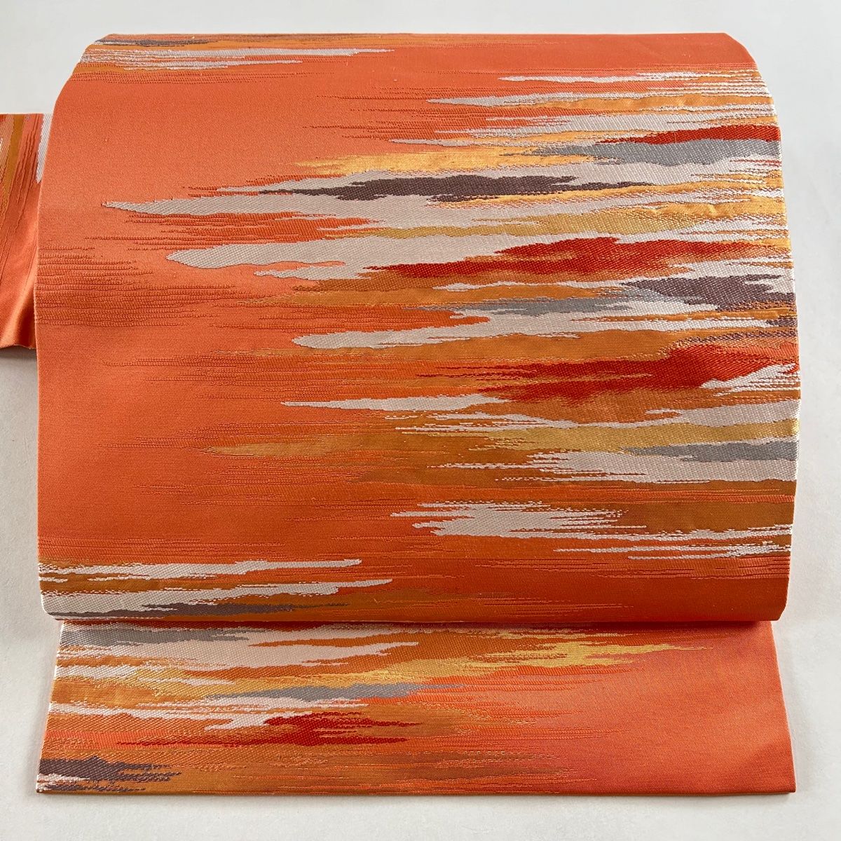 名古屋帯 美品 優品 霞 箔 サーモンピンク 正絹 【中古】 名古屋帯 美