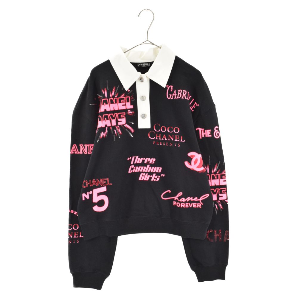 極美品★CHANEL シャネル 21SS P70689 コットン100％ GABRIELLE COCO No5 ココマークロゴプリント 長袖ポロシャツ ブラック S レディース CHANEL - 極美品☆CHANEL シャネル 21SS P70689 コットン100