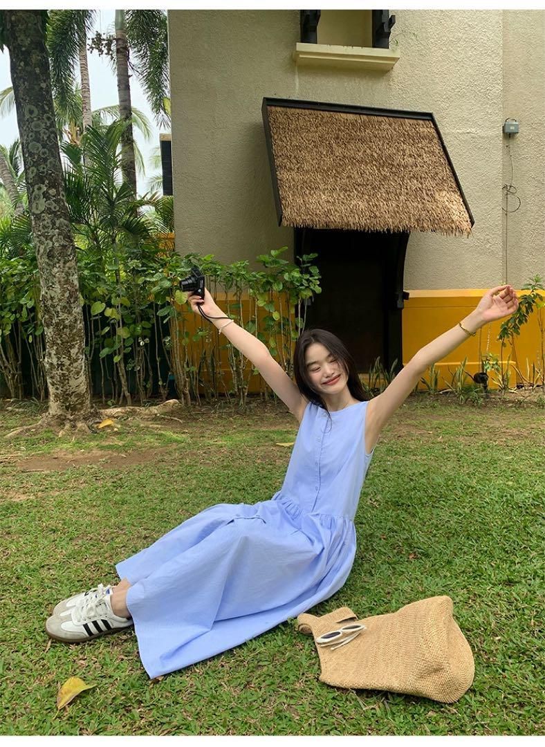 ノースリーブチェック柄ロングワンピース