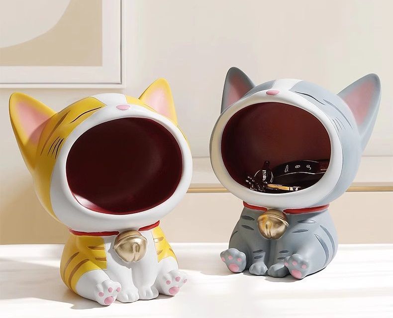 水晶プレート 猫 ネコ cat 大きな口 グレー 小物トレイ トレイ プレート 贈り物